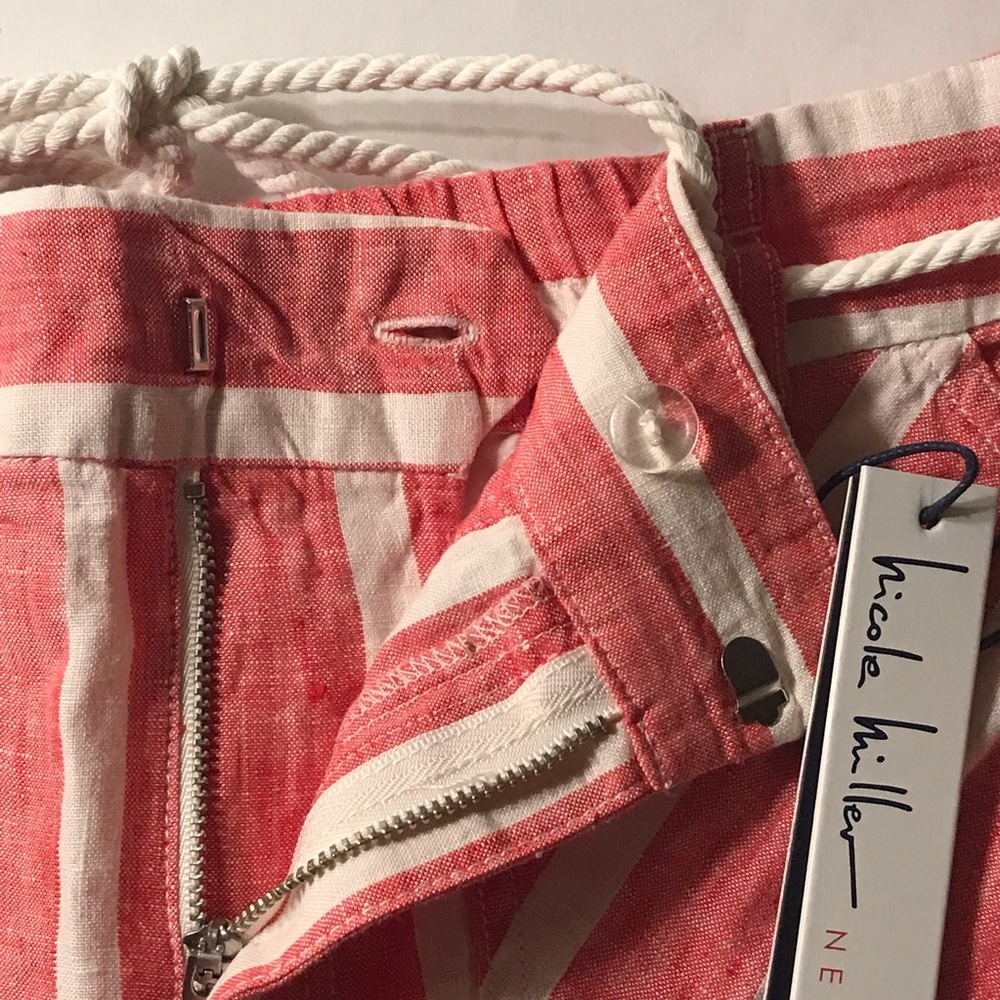 Nicole Miller Linen Striped Shorts Pink/White - Picture 3 of 6